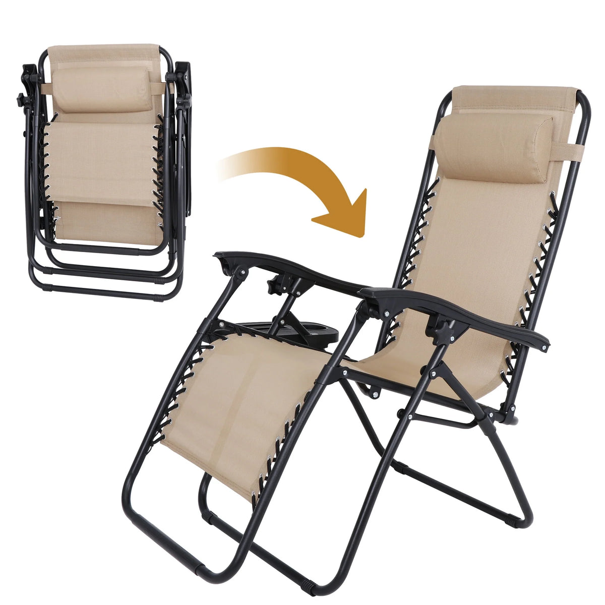 2 Pack Beige Steel Zero-Gravity Chair T476865