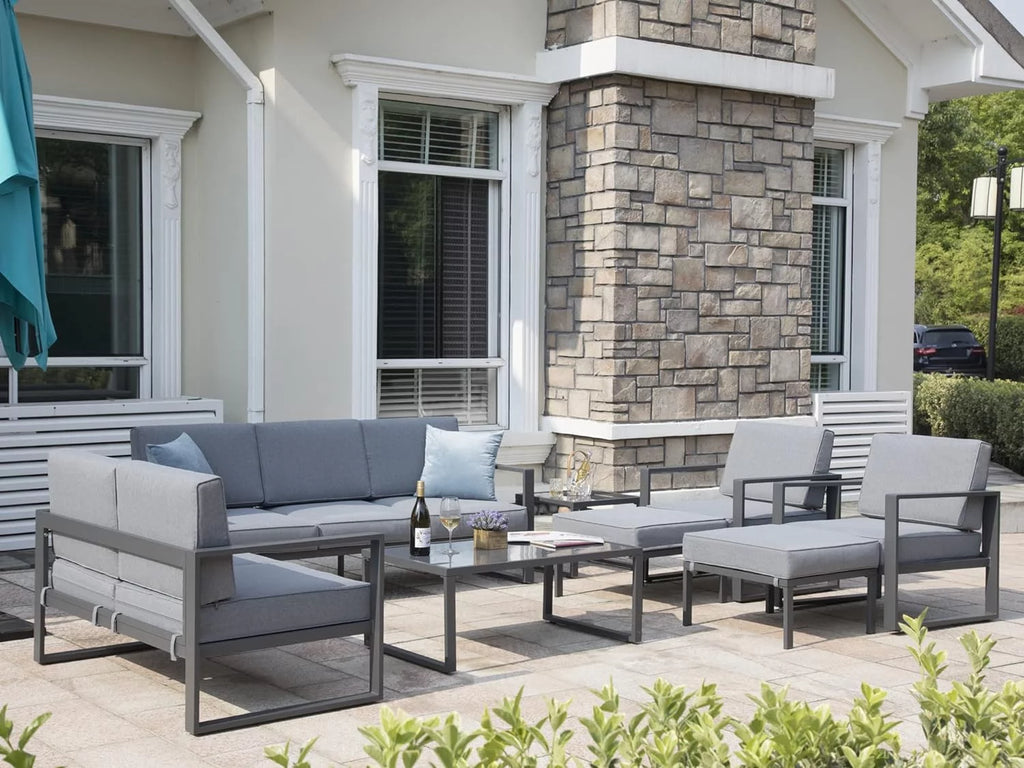 8 Piece Aluminum Patio Sofa Set with Ottomans and Coffee Table T91641