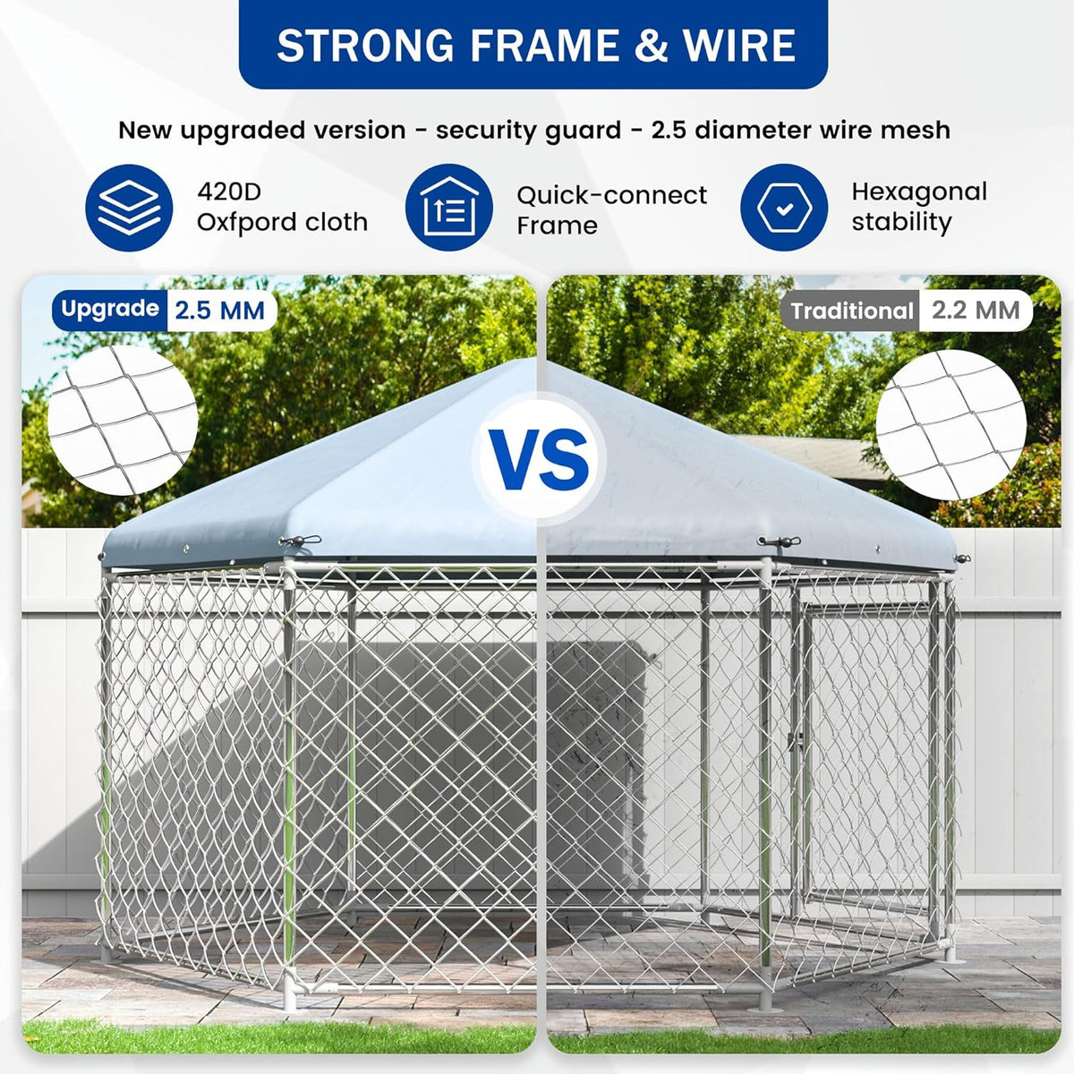Large Dog Kennel with Roof and Metal Gate W62290