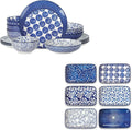 16 Pieces Ceramic Dinnerware Set with 8 Inch Rectangular Salad Plates, Blue K84848