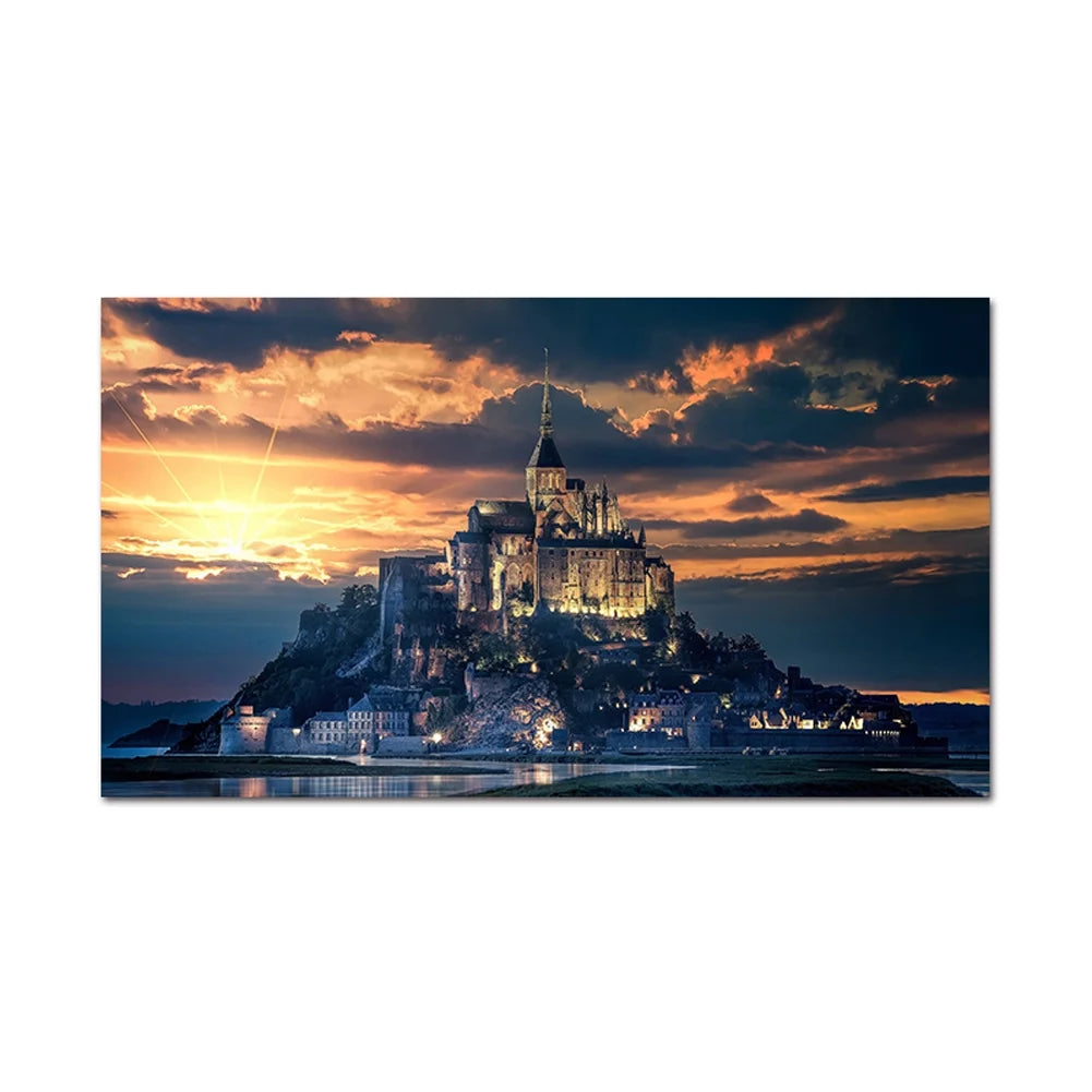 Framed Le Mont-Saint-Michel Wall Art Scenery Painting R4170