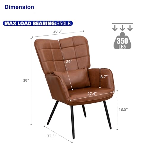 Brown Leather Accent Chair with Metal Legs X584