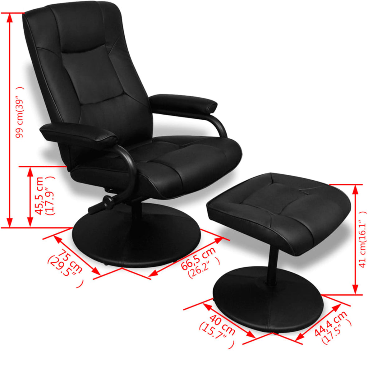 Black Faux Leather Swivel Recliner with Ottoman R973900