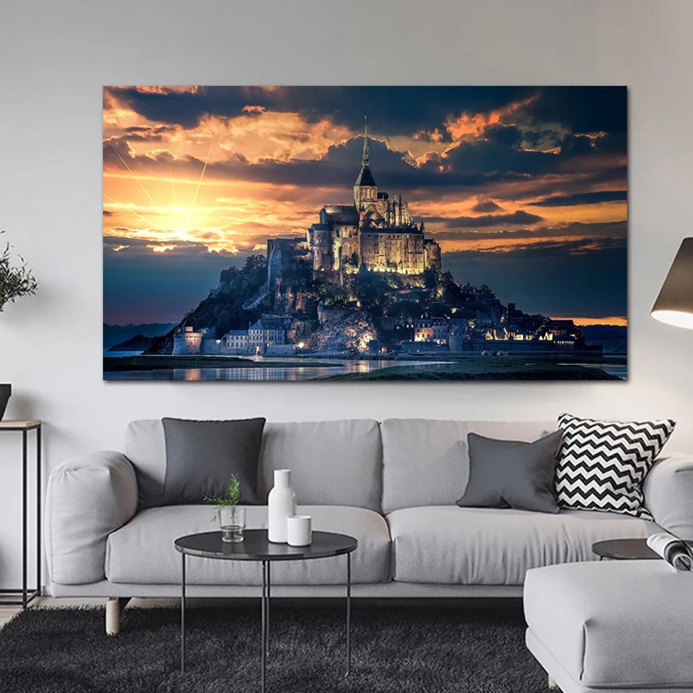 Framed Le Mont-Saint-Michel Wall Art Scenery Painting R4170