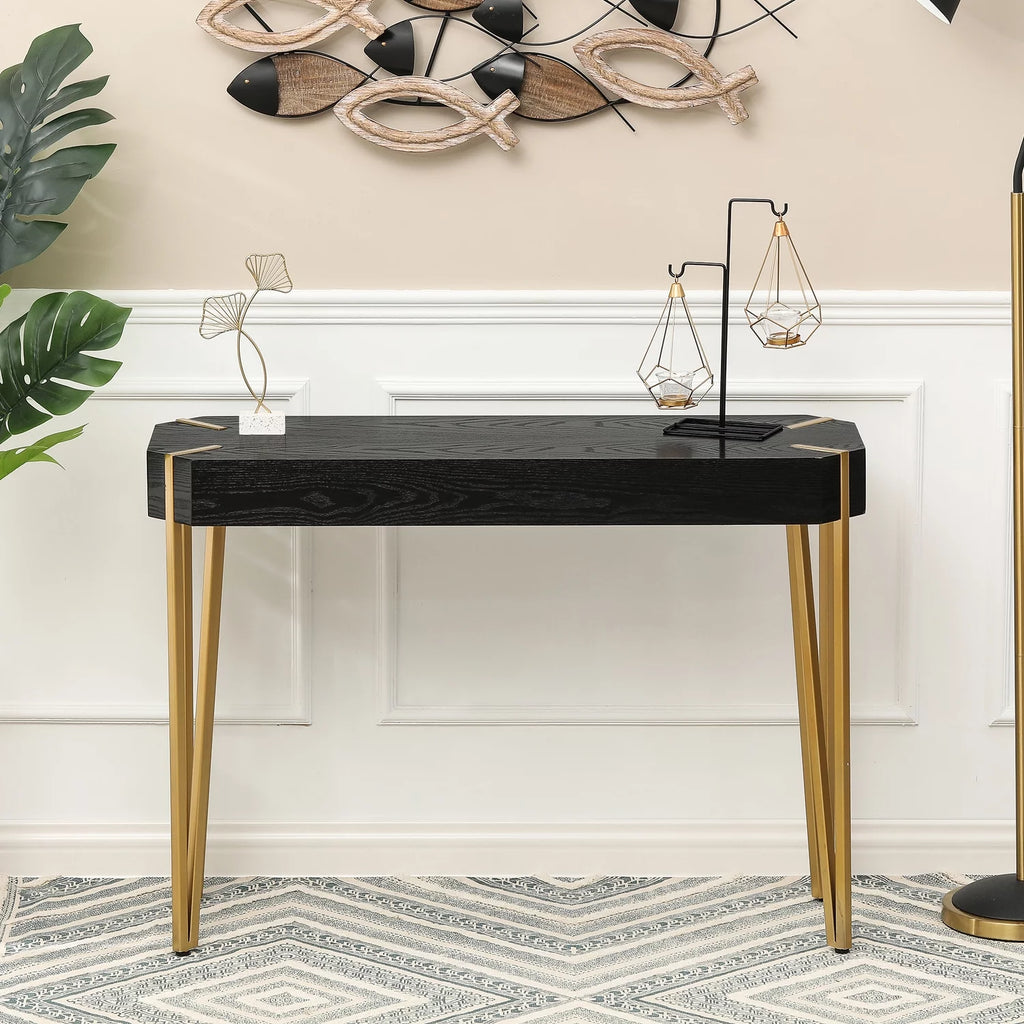 Black Wood and Gold Metal Console Table Q647519