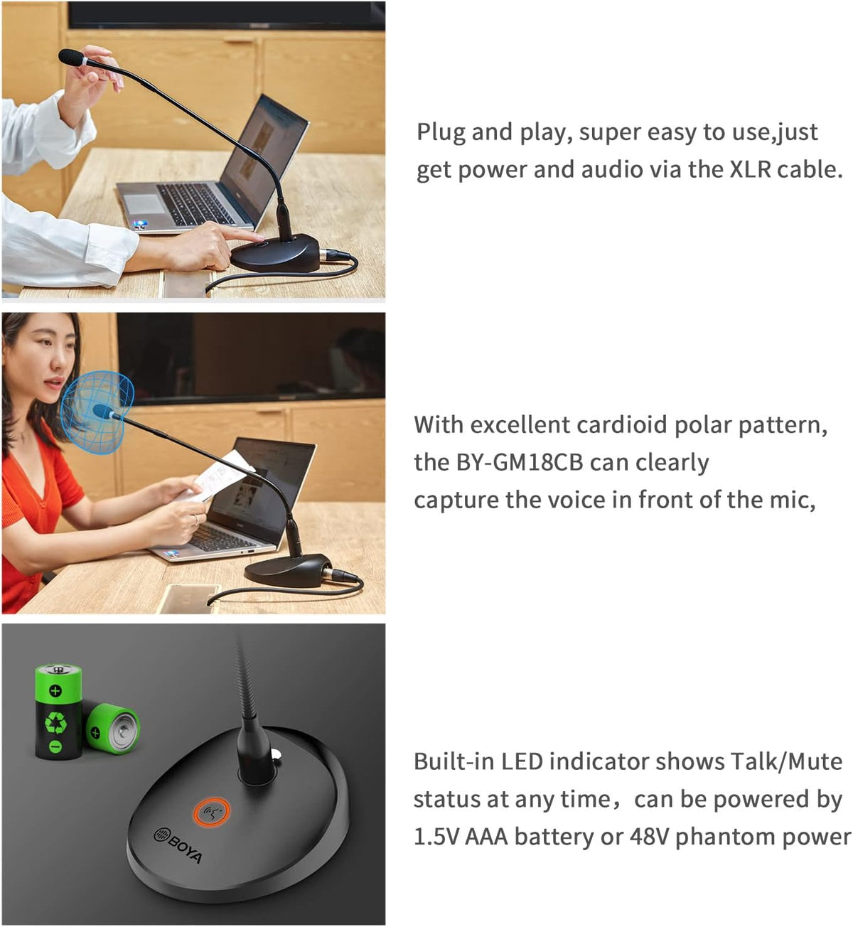 Desktop Gooseneck Condenser Microphone with Base LED Indicator XLR Mic, Pack of 2 I7197