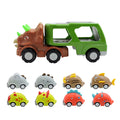 Double-decker Dinosaur Car Toy Transport Carrier Truck with 8 Small Pull Back Dino Car Friction Power Vehicle O35317