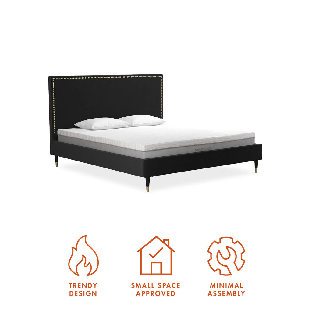 Black Velvet King Upholstered Bed M70868