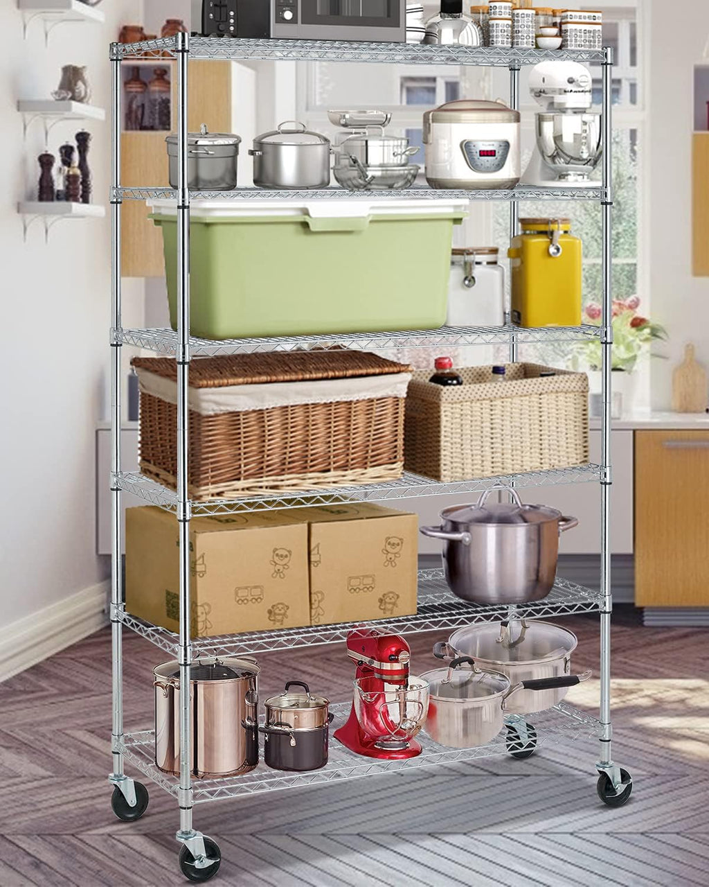 6 Tier Heavy Duty NSF Metal Shelving with Wheels S9169