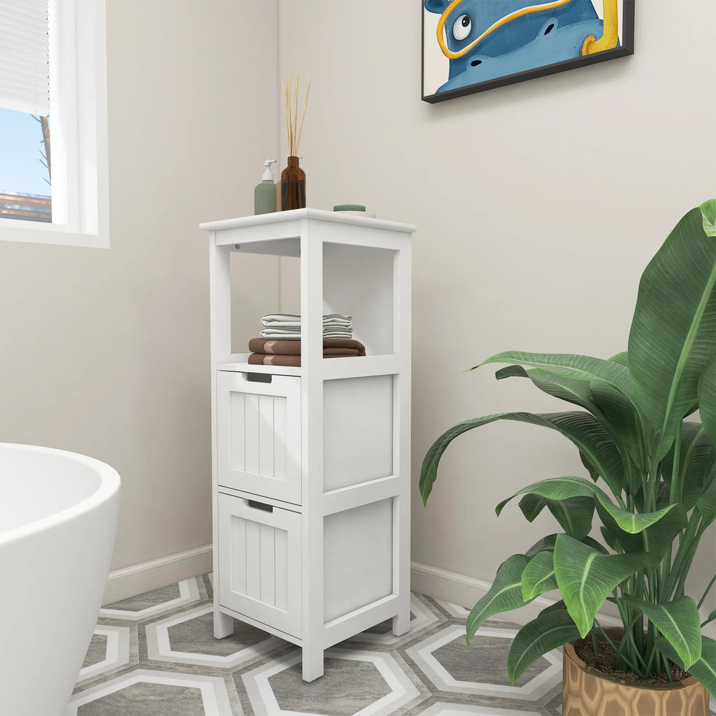 White 2 Drawer 1 Shelf Wood Bathroom Floor Cabinet X10336