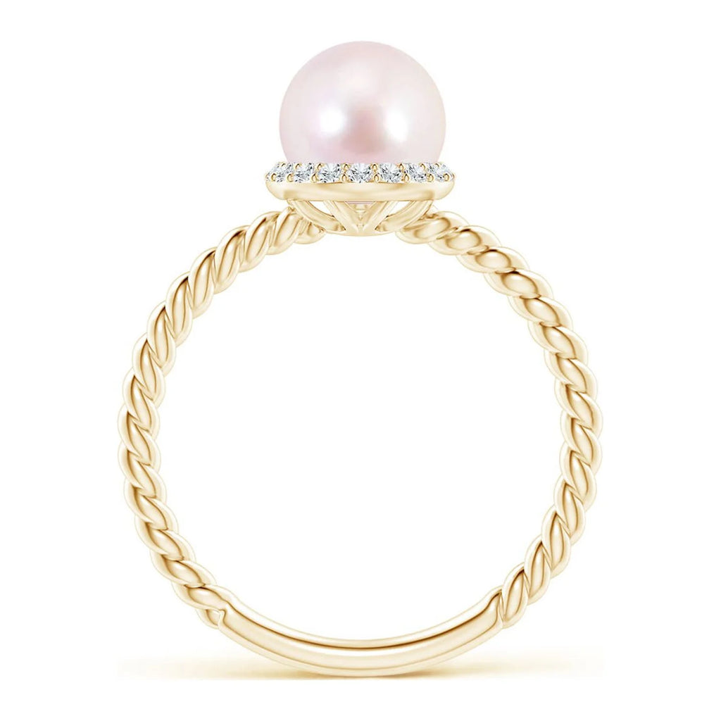 14K Yellow Gold Akoya Cultured Pearl & Diamond Halo Ring S772