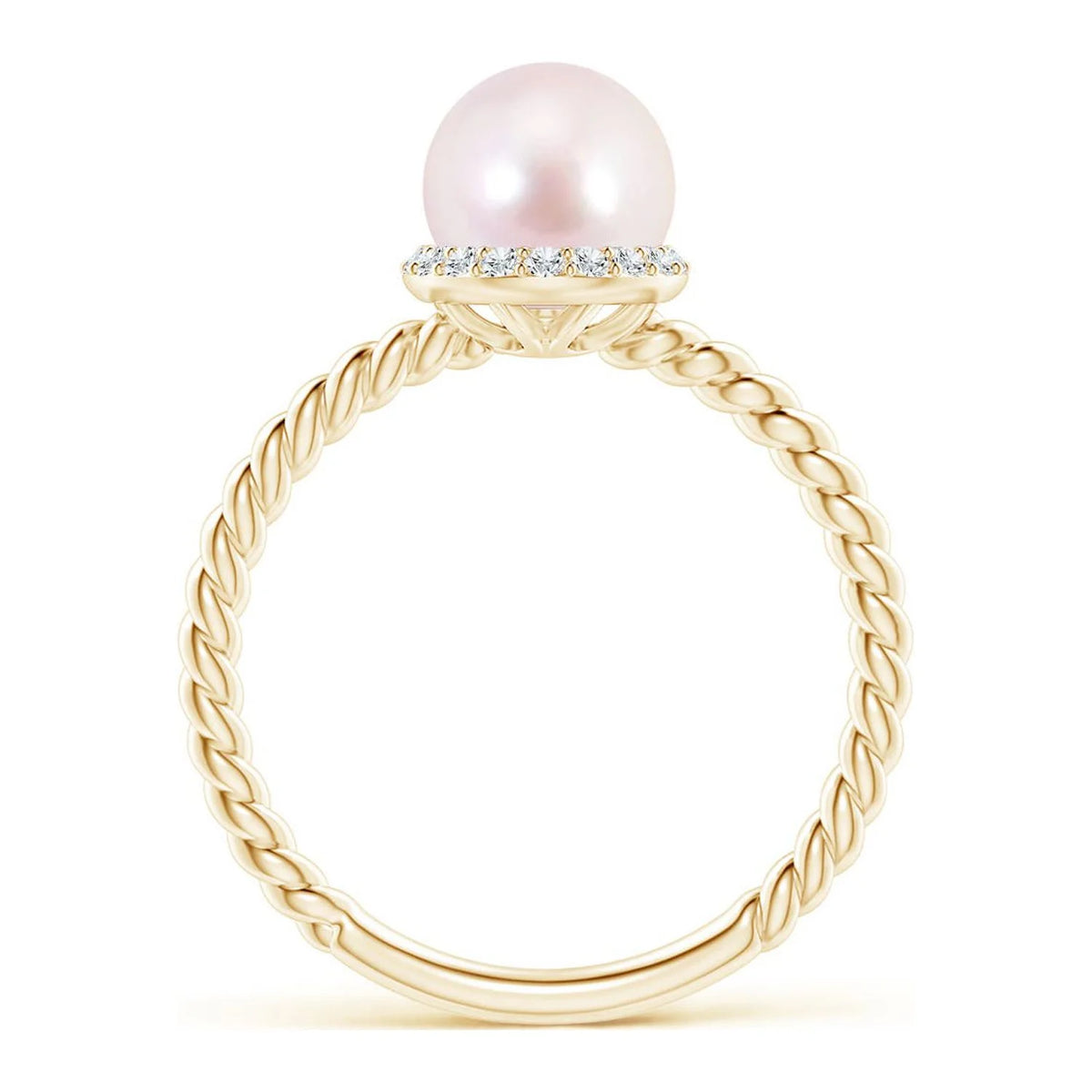14K Yellow Gold Akoya Cultured Pearl & Diamond Halo Ring S772