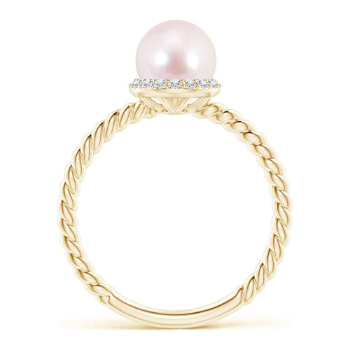 14K Yellow Gold Akoya Cultured Pearl & Diamond Halo Ring S772
