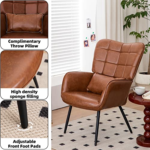 Brown Leather Accent Chair with Metal Legs X584