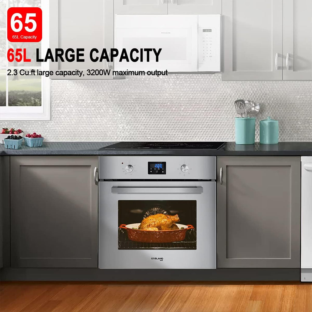 24 Single Wall Electric Oven, 240V 2800W 2.3Cu.f 9 Cooking Functions Convection, Stainless Steel F755531