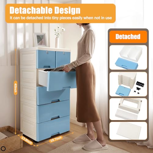 Pink 6 Drawer Plastic Dresser with Wheels H18397
