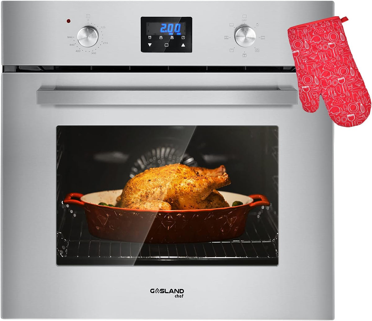 24 Single Wall Electric Oven, 240V 2800W 2.3Cu.f 9 Cooking Functions Convection, Stainless Steel F755531