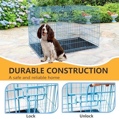 48 Inch Folding Metal Wire Dog Crate with Divider Panel and Leak-Proof Plastic Tray, Black E314020