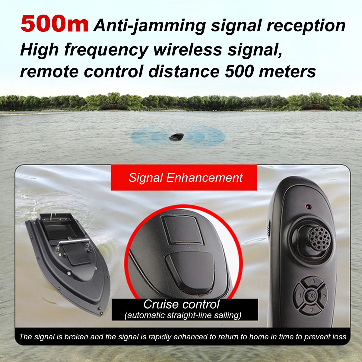 RC Fishing Bait Boat with Fish Finder, 0.75kg Loading, 500M Remote Control, Double Motor, Night Light, 12000mah Battery C88901
