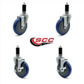 5 inch Blue Polyurethane Swivel Expanding Stem Caster Set 2 Brake J496