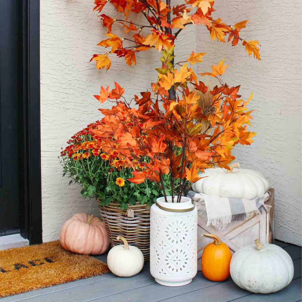 4Pcs Artificial Maple Leaves Branches 23in Orange S9419
