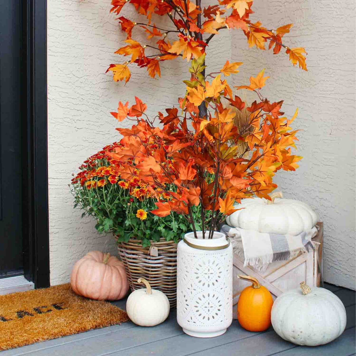 4Pcs Artificial Maple Leaves Branches 23in Orange S9419