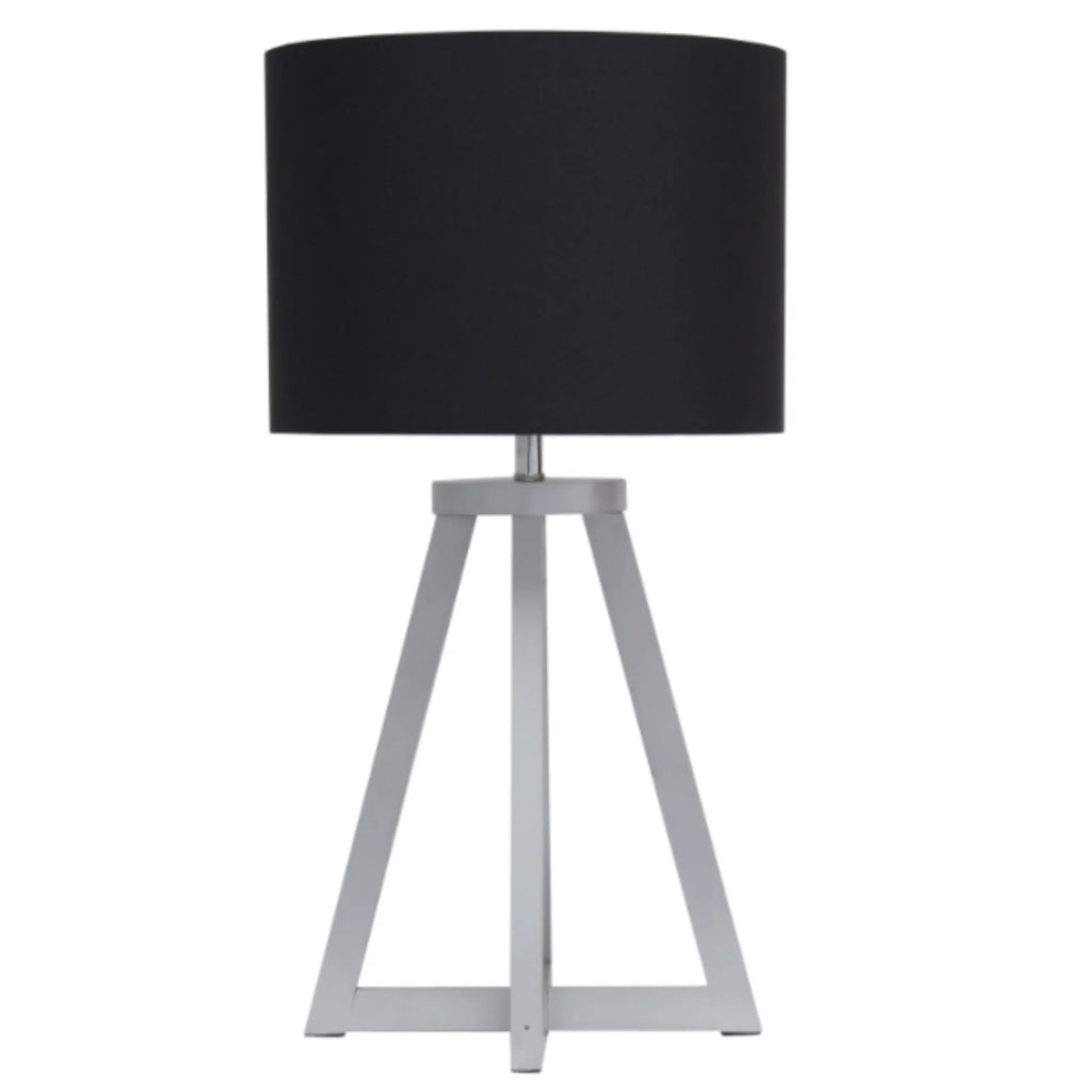 Gray Wood Table Lamp with Black Fabric Shade E215291