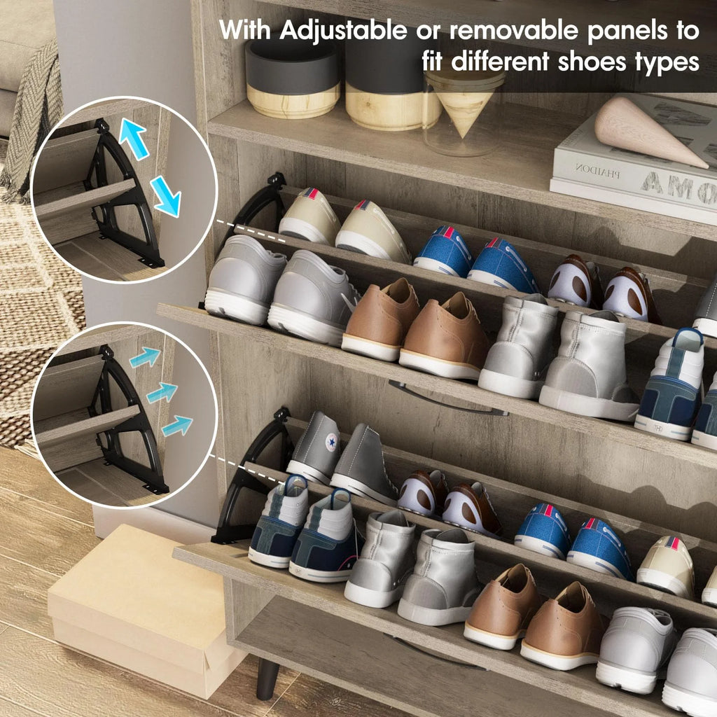 Grey Shoe Cabinet with 2 Flip Drawers S588797