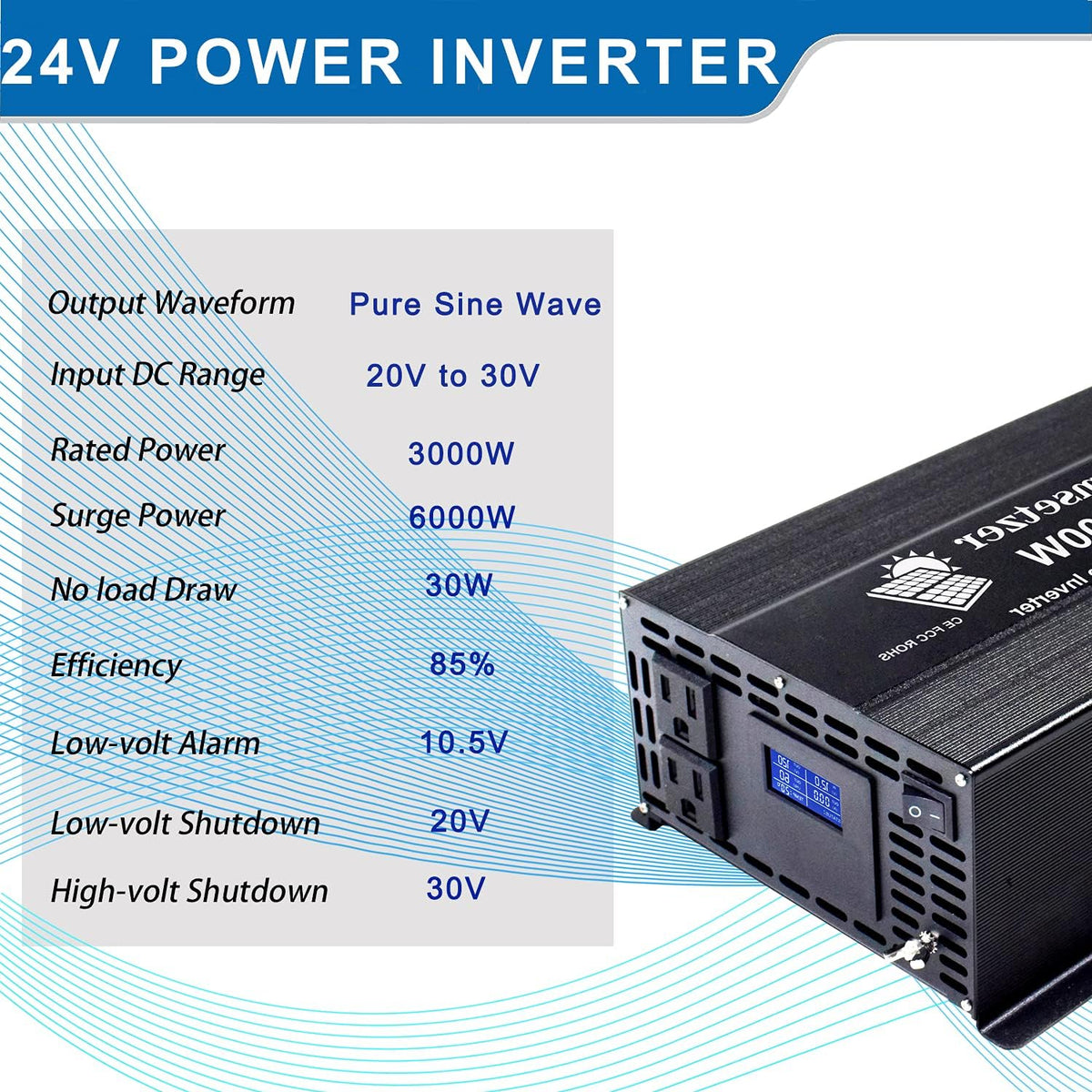 3000w 24v Pure Sine Wave Power Inverter with Dual US Outlet and LCD Display Y257811