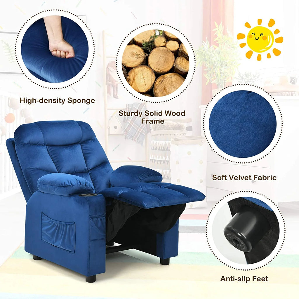 Rose Velvet Kids Recliner Chair with Cup Holder J317769