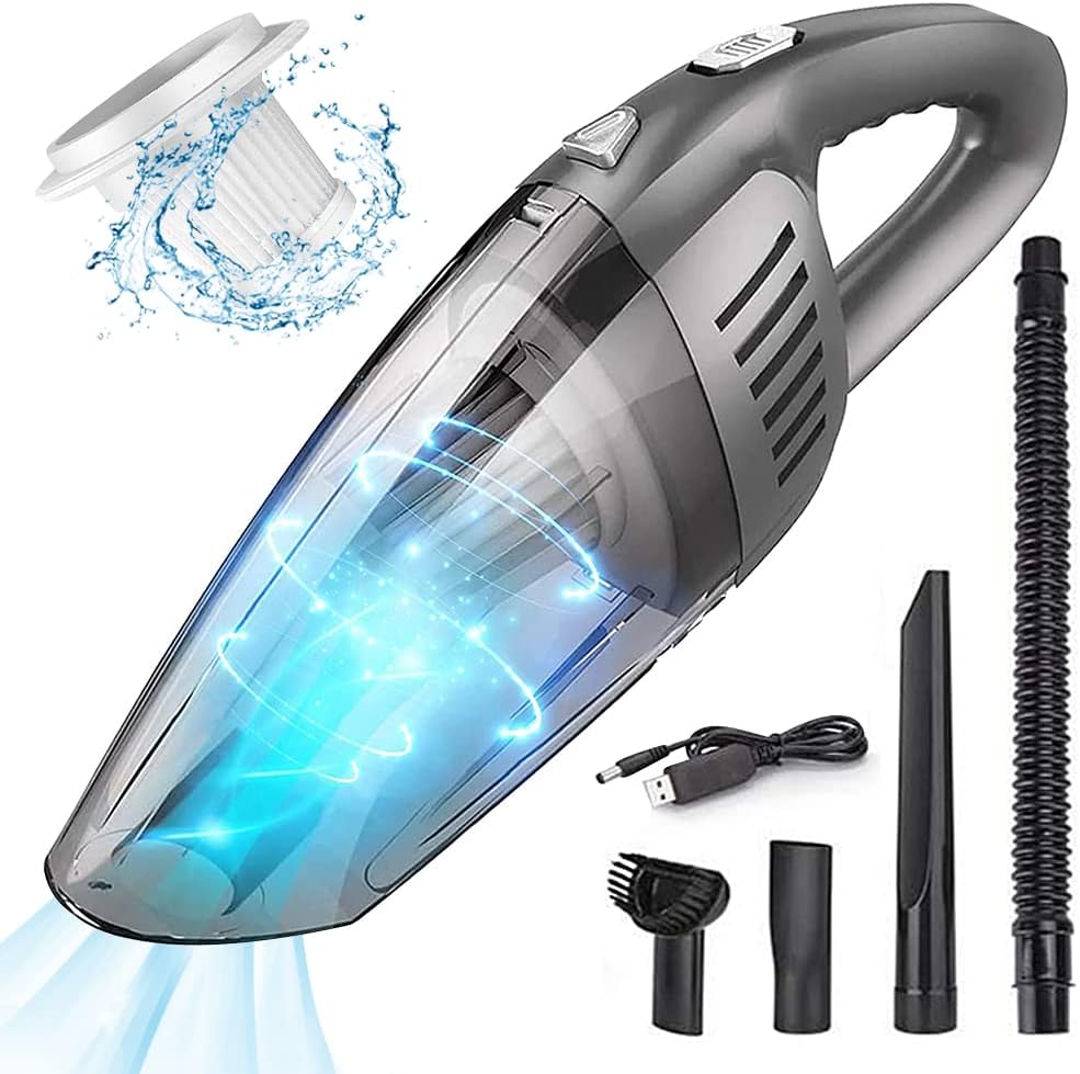 Handheld Cordless Car Vacuum Cleaner 8000PA Strong Suction with Filter & Attachments Rechargeable Portable Mini Vacuum Wet Dry Grey Black K582931