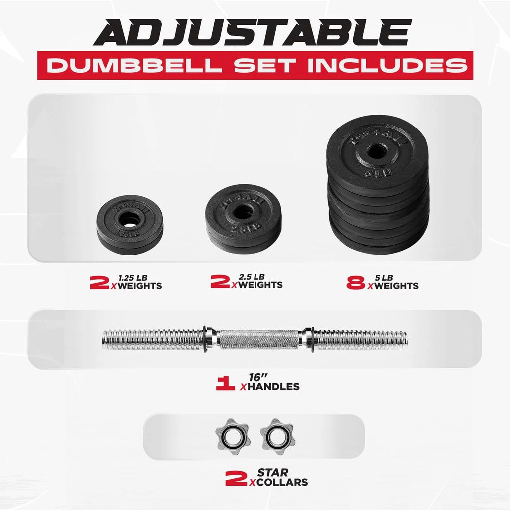 105 lbs Adjustable Cast Iron Dumbbell Set E955