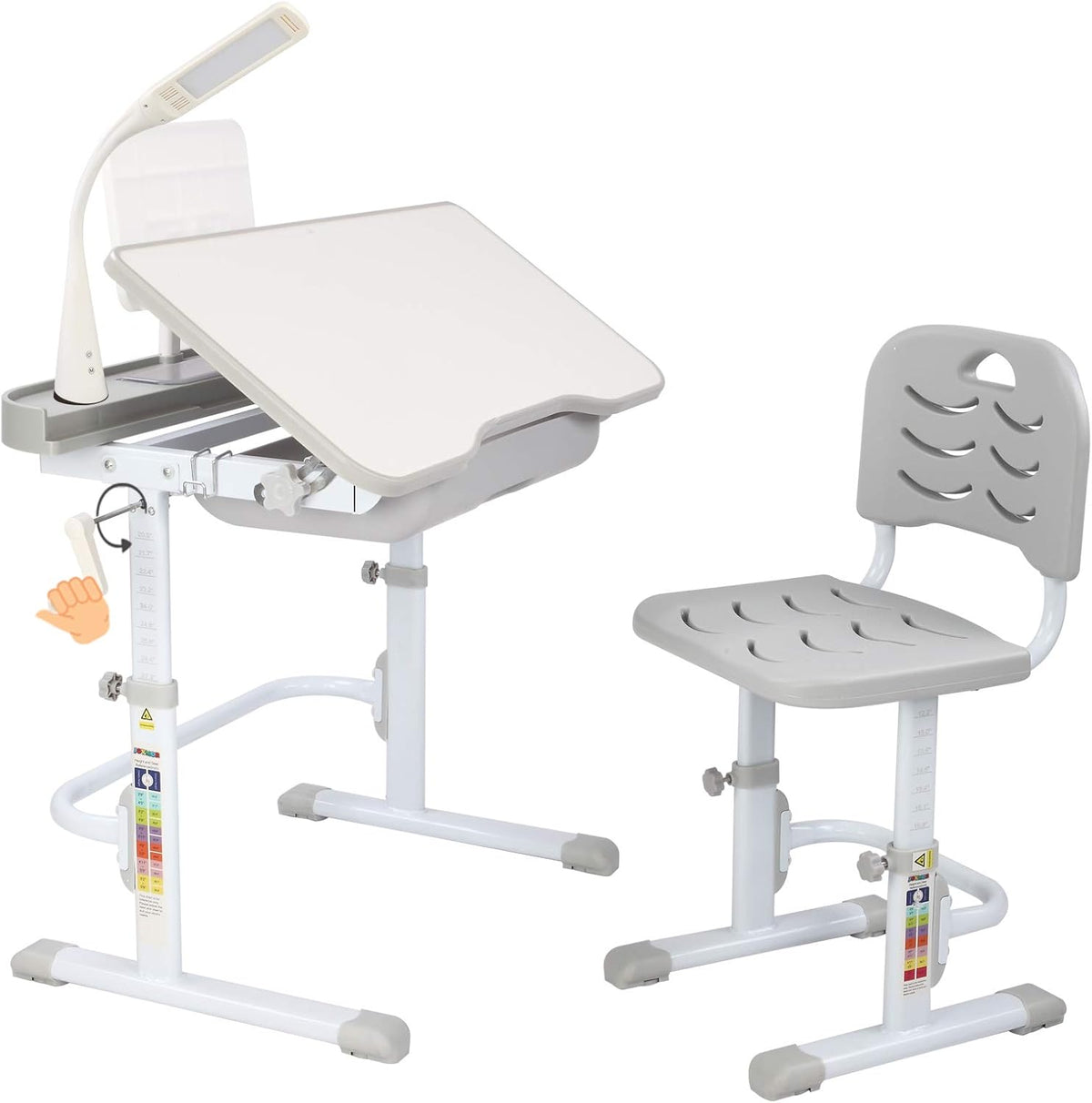 Black Height Adjustable Kids Desk and Chair Set with LED Light H953645