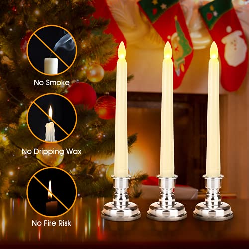 9 Packs White Gold LED Flameless Flickering Taper Candles with Remote Timer O218
