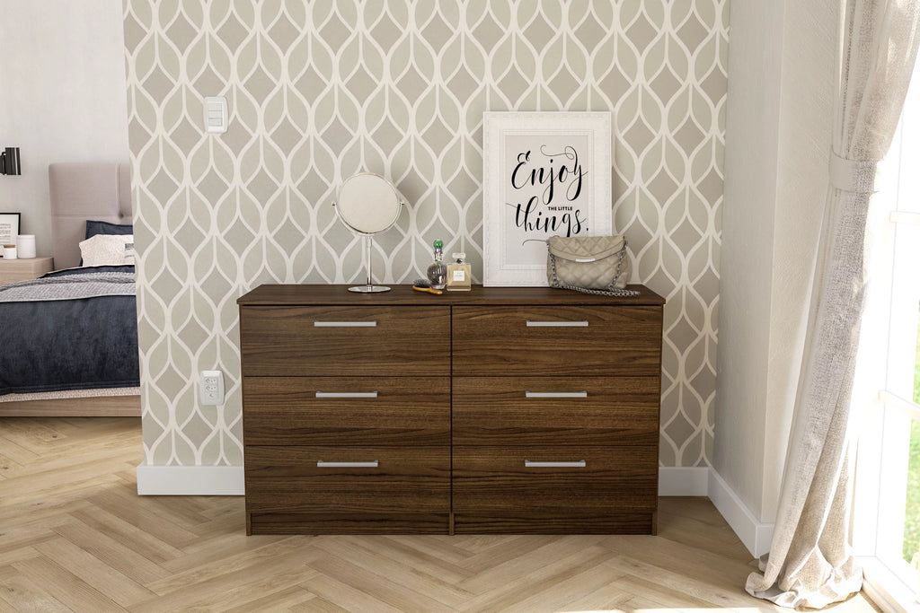 White 6 Drawer Wood Double Dresser T49600