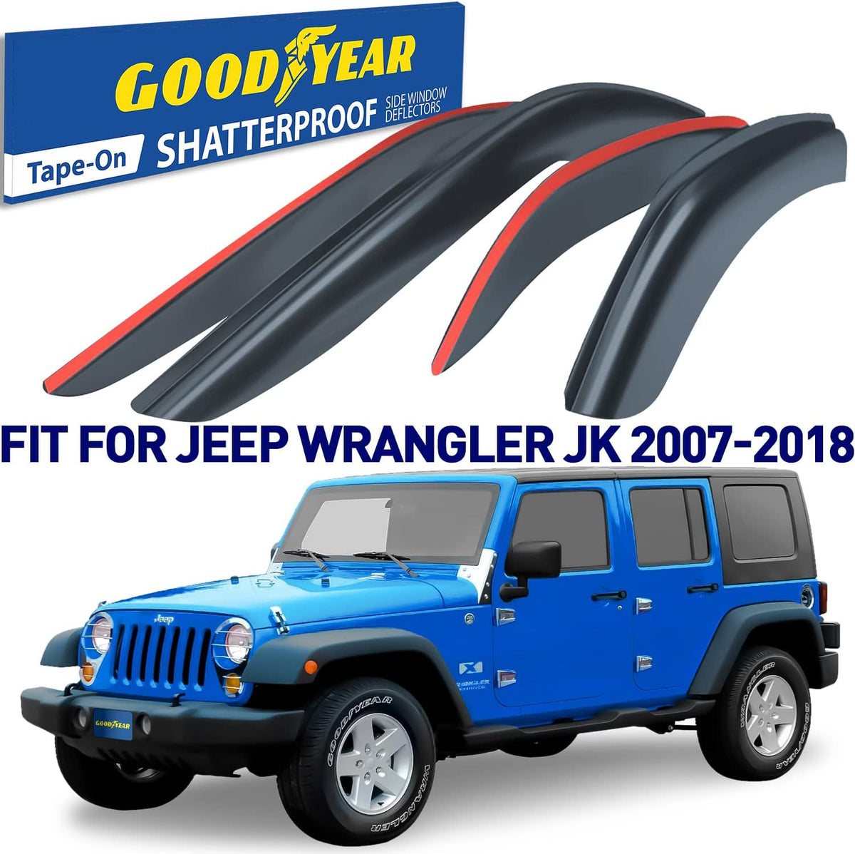 Shatterproof Window Deflectors Tape-on Rain Guards 4 pcs F65954
