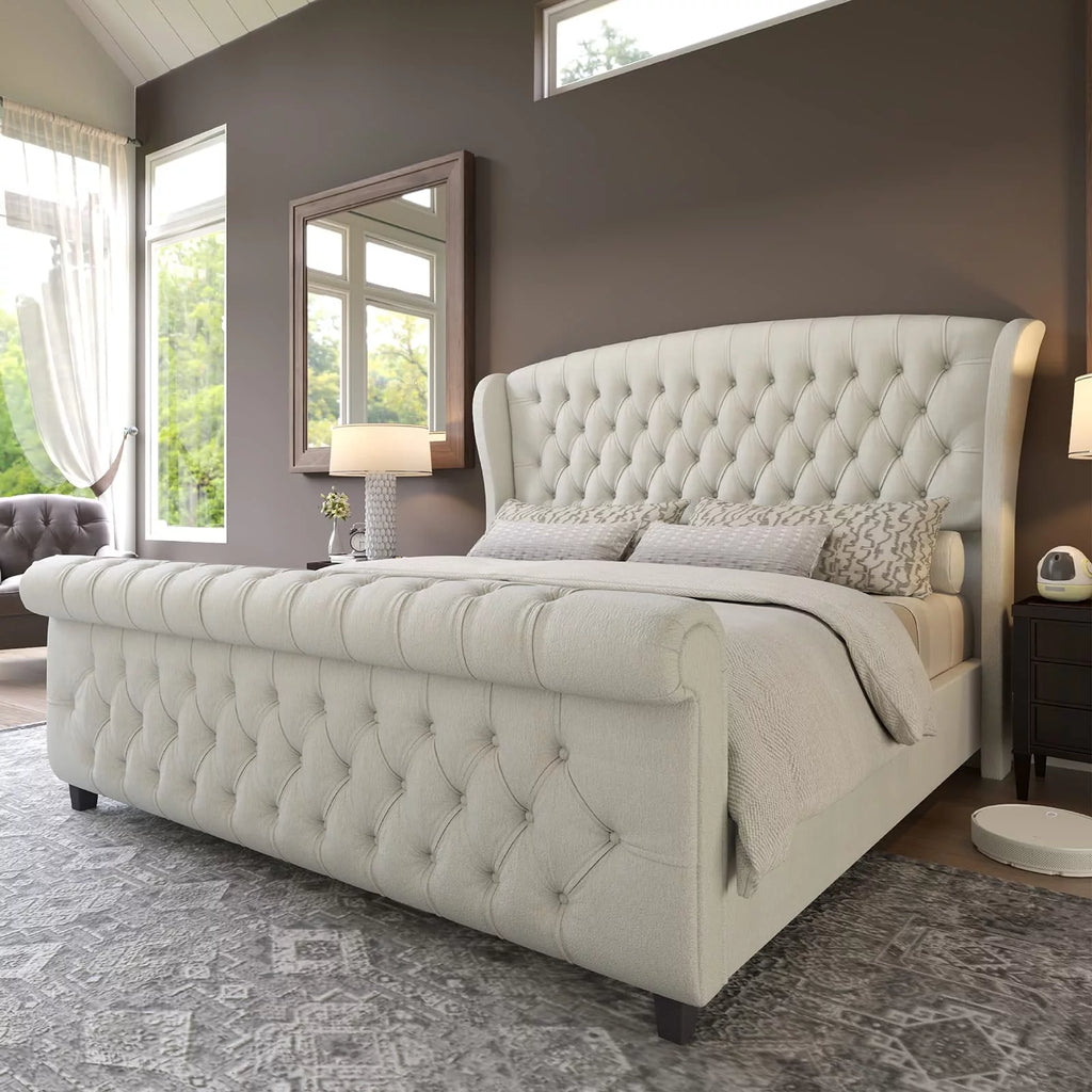 Queen Size Velvet Upholstered Platform Bed Frame B824
