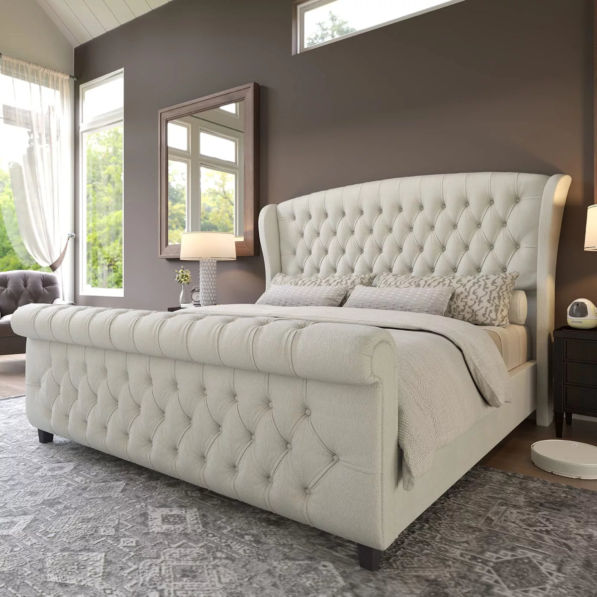 Queen Size Velvet Upholstered Platform Bed Frame B824