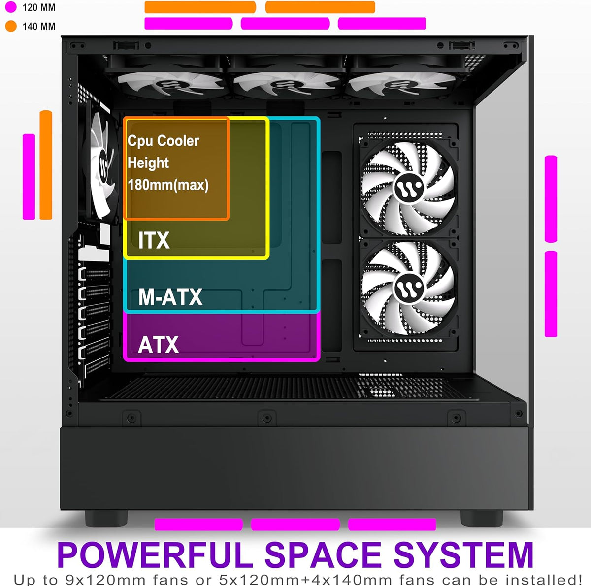 Black PC Case with ARGB Fans F98863
