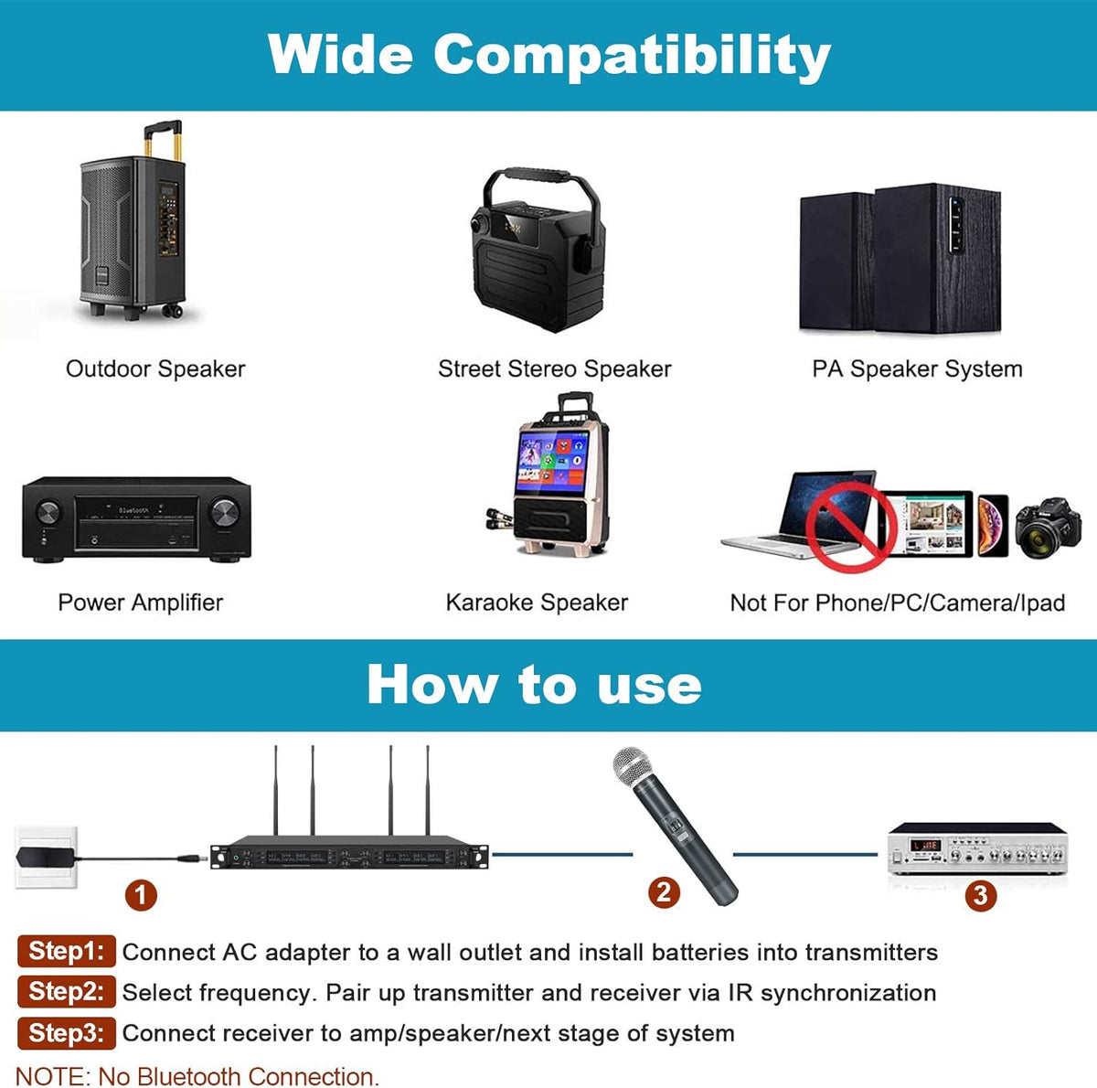 Eight-Channel Wireless Microphone System with Metal Handheld Mics E368