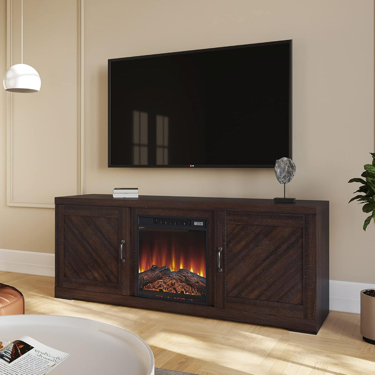 Gray Wash TV Stand with Two Shelves and Storage Cabinets L4346