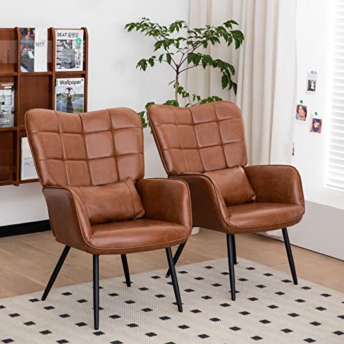 Brown Leather Accent Chair with Metal Legs X584