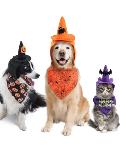 Dog Halloween Costumes 2Pcs Set Witch Hat and Bandana Black W505149