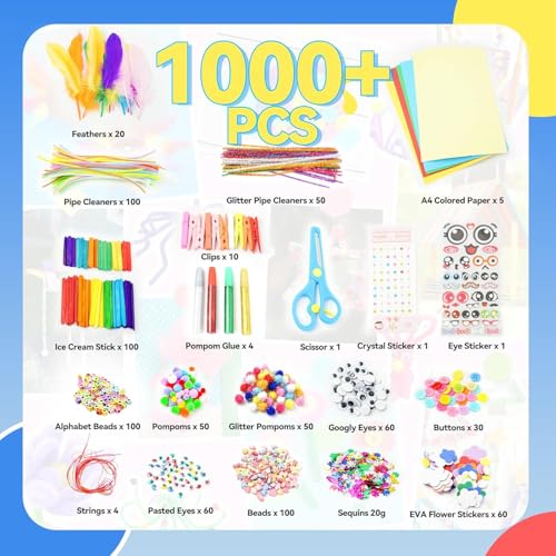 1000+ PCS Toddler DIY Craft Art Supply Set with 3 Layered Folding Storage Box U7605