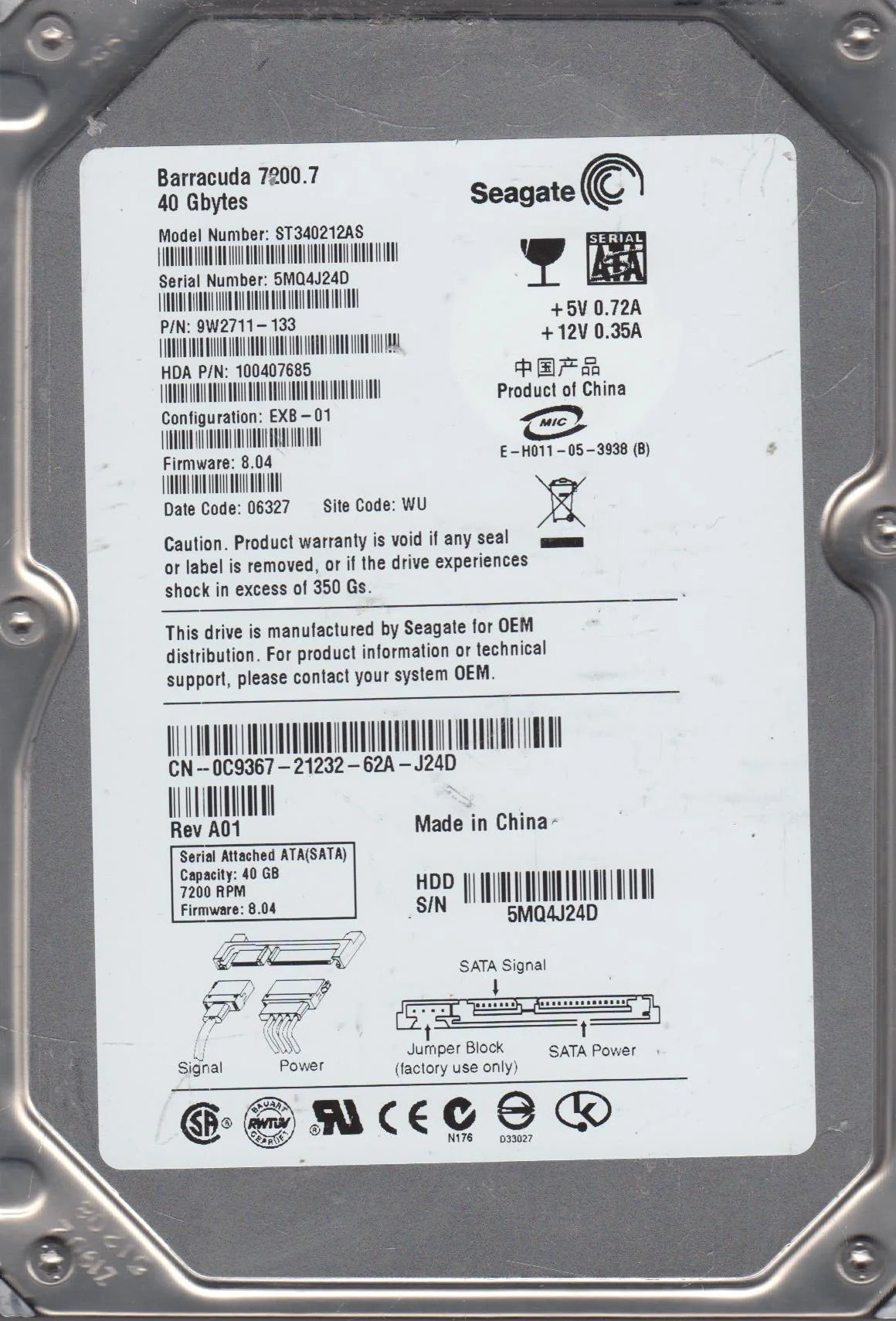 40GB SATA 3.5 Hard Drive Z2512