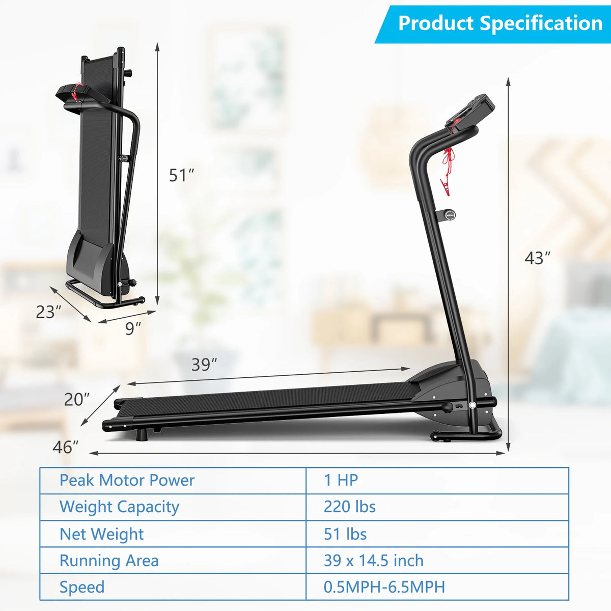 1HP Electric Folding Treadmill J393127