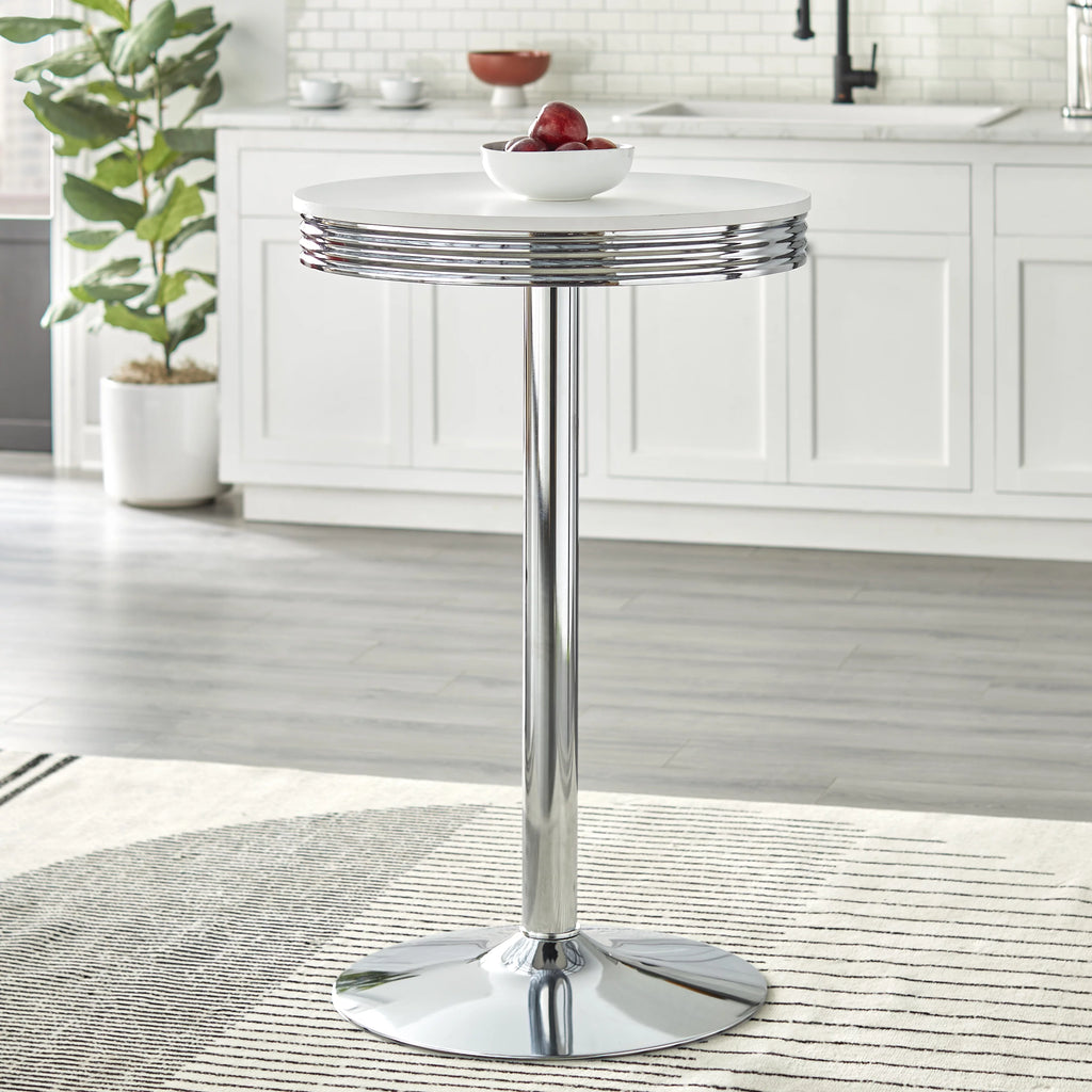 Round Bar Table 43.5" Tall White and Chrome M479331