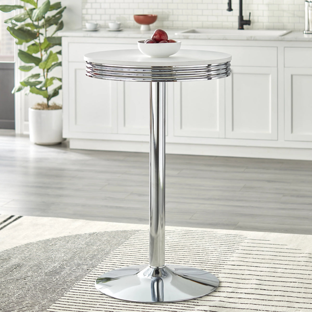 Round Bar Table 43.5" Tall White and Chrome M479331