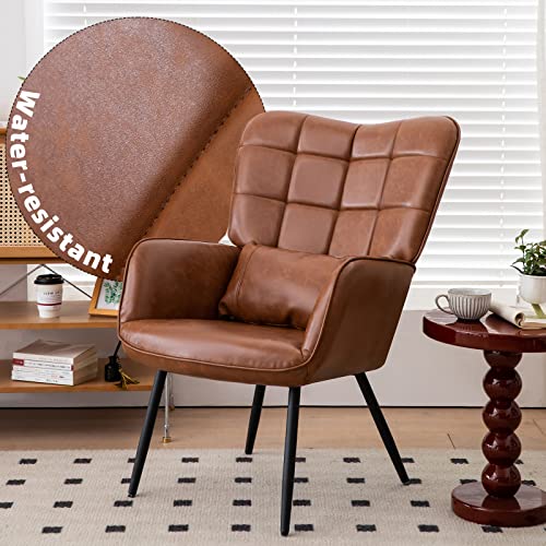 Brown Leather Accent Chair with Metal Legs X584