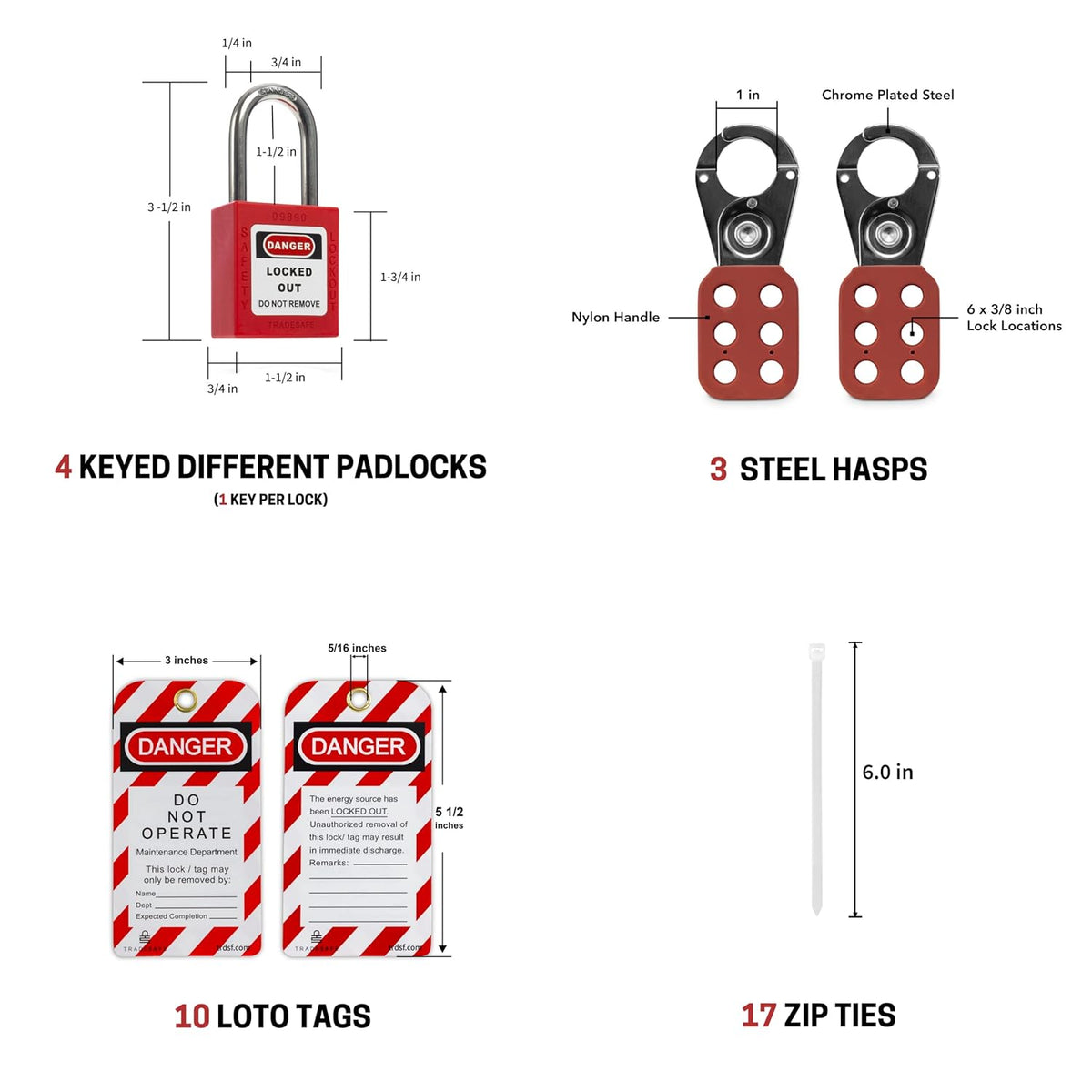 Breaker Lockout Tagout Electrical Loto Kit with Red Safety Padlocks, Hasps, Tags P4677